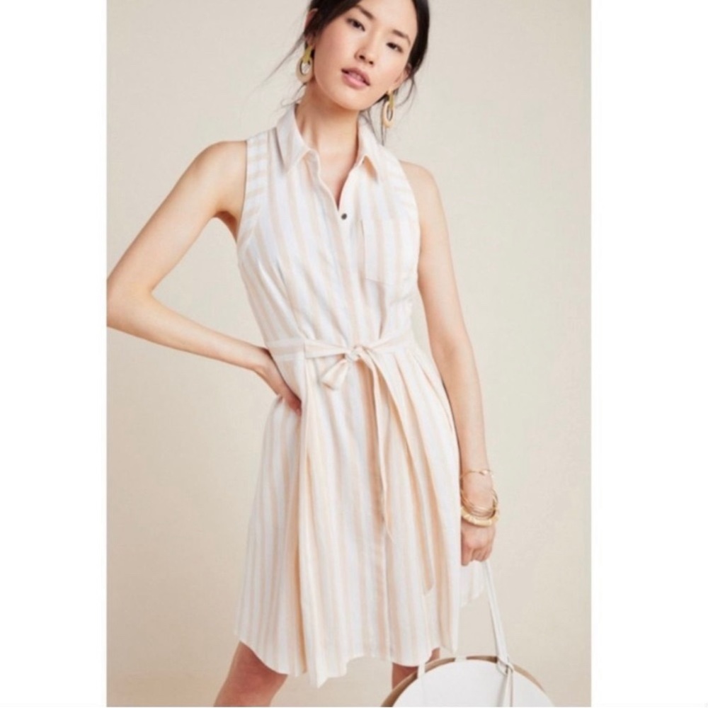 Anthropologie Billie Striped Linen Blend Shirtdress